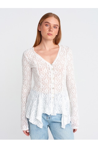 Dilvin 60433 Düğmeli Peplum Dantel Hırka-ekru Ekru