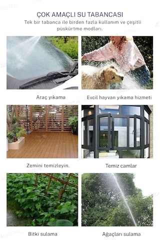 Monozone 3 Fonksiyonlu Metal Basınçlı Yıkama Tabancası Köpük Aparatlı Evrensel Musluk Uyumlu Siyah Sarı