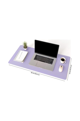 Deri Mouse Pad Dikişli Kenar Çift Yönlü Kullanım Masa Matı Sümen 90x40 Xl Lila