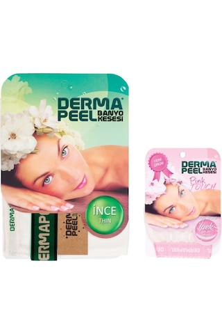 Dermapeel İnce Banyo Kesesi + Pink Touch Yüz Kesesi Beyaz
