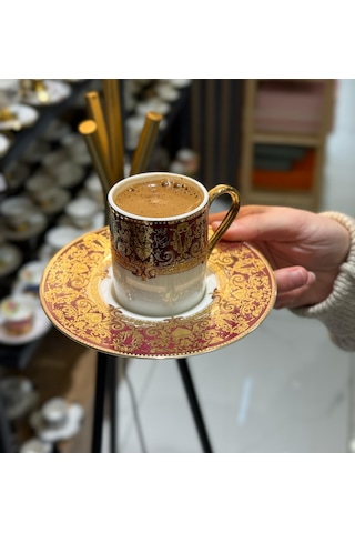 6'lı Lüks Marcella Gold Kahve Fincanı-4863 Çok Renkli