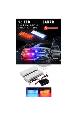 96 Led 3 Modlu Panjur İçi Çakar Led Panjur Arası Çakar Kırmızı Mavi 48x2 Led Lamba Flaşlı Polis Işığı 12v 00 Şüscaroto Aksesuar