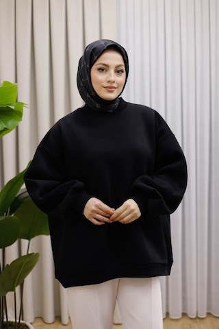 Moonsc Oversize Sweat 3 İplik Şardonlu Siyah
