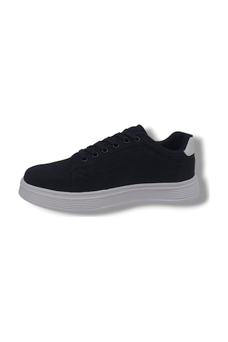 Zerhan Axıon 011 Unisex Siyah Beyaz Bağcıklı Şık Keten Spor Ayakkabı Siyah