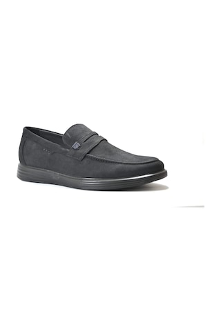 Forex 4042 Deri Nubuk Siyah Anatomik Loafer Casual Erkek Ayakkabı Siyah