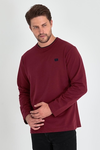 Comeor Çift Bisiklet Yaka Baskı Detaylı Standart Fit Erkek Sweatshirt Bordo 001