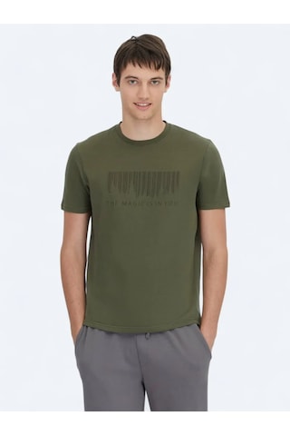 Kip Haki Baskılı Bisiklet Yaka %100 Pamuk T-shirt Haki