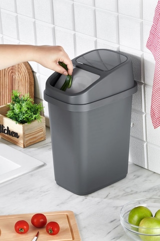 10 Lt Çöp Kovası Siyah, Mutfak, Banyo, Tuvalet Çöp Kutusu Gri