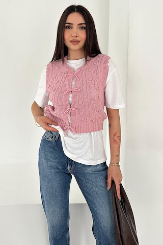 Noa & Noa Kadın Ponponlu Bağlamalı Triko Süveter Dokulu & Romantik Stil Pembe