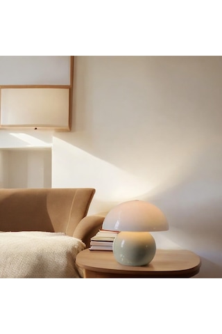 Modern Abajur Krem Mushroom Masa Lambası Metal Şapka Metal Gövde Krem