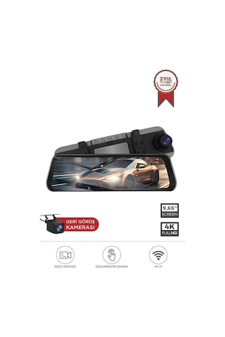 M8/8804 Siyah 4k Araç İçi 9.6 İnç Dokunmatik Dikiz Ayna Seyahat Gözü Yol Kayıt Trafik Lens