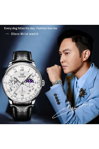 Olevs 2893 Erkekler Çok Fonksiyonlu İş Kuvars Saati Siyah + Beyaz