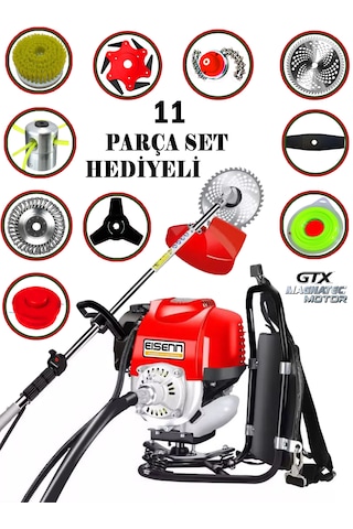Eisenn German RBX-11 Vortex Sırt Tipi Benzinli Ot Çalı Çim Biçme Tırpanı + Efsane Set Halı Yıkamalı