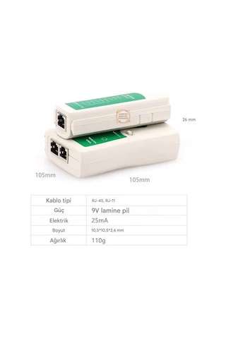 Rj11 Rj45 Cat 5-6 Adsl İnternet Lan Kablo Test Cihazı-network Tester