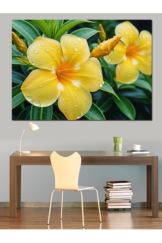 Islak Sarı Plumeria Çiçeği Dekoratif Kanvas - Mdf Ahşap Tablo