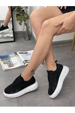Erva'nın Butiği Siyah Dantel Lace Bağcıklı Kadın Sneakers-5404