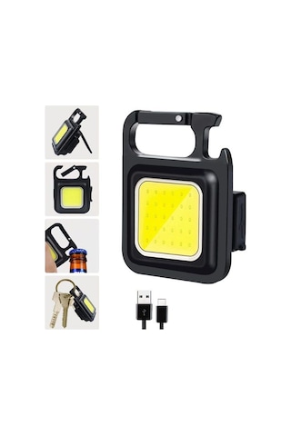 Thentech Mini Taşınabilir Güçlü Led Işıklı Şarjlı Led Anahtarlık Siyah