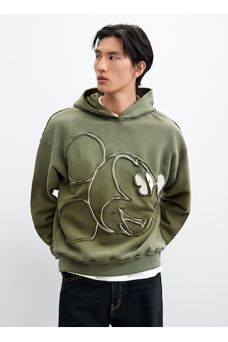 Desigual Haki Erkek Kapüşonlu Regular Fit Desenli Sweatshirt 26wmsk07 Sweat Mıckey Patch