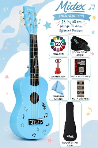 Midex Cg-230bl Çocuk Klasik Gitar Seti 3-8 Yaş 23 İnç 58 Cm Mavi Çocuk Gitarı Seti