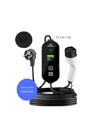 New Energy Tip 2 5m Kablo Taşınabilir Ev Şarj İstasyonu 3.5kw 16a Ip65 Suya Dayanıklı