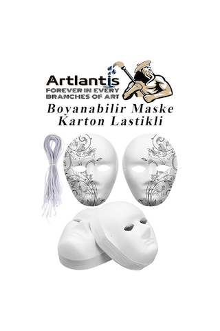 Maske Boyama 19x24 Cm 1 Adet Boyanabilir Maske Karton Lastikli İnsan Yüzü Suratı Okul Sınıf Etkinlikleri Hobi