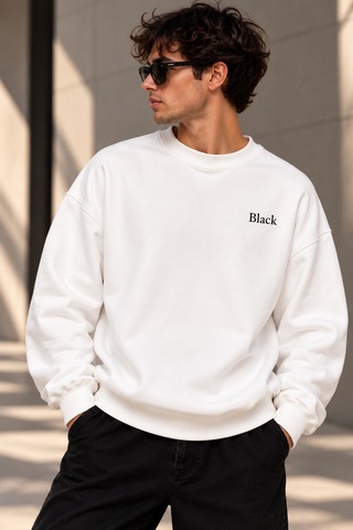 Gıovera Black Statement Erkek Beyaz Premium Oversize Sweatshirt