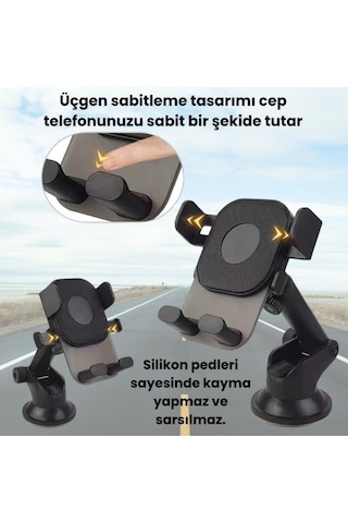 Polham Vantuzlu Torpido Üstü Ve Cam İçin Araç İçi Telefon Tutucu, Teleskopik Ayarlanabilir Döner Başlık