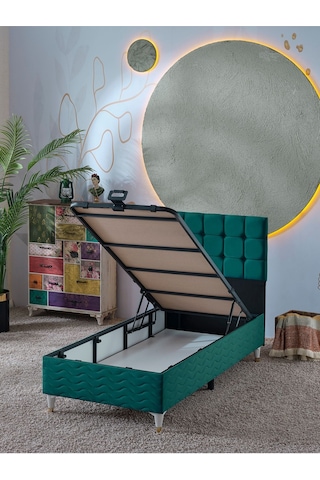 Beehanem Bengü Tek Kişilik 3lü Set Yatak+baza+başlık Yeşil 120 X 200