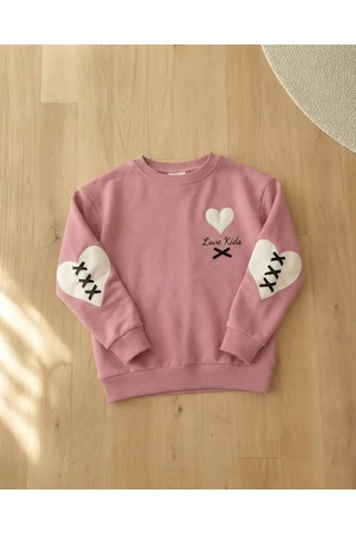 Roya Kız Çocuk Pembe Sweatshirt Kalp Detaylı Modeli