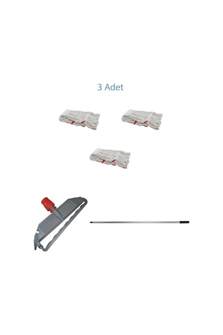 Sska Cod-Ex Geniş Islak Paspas Mop Takımı Seti Geniş Islak Mop Başlığı 3'lü + Metal Sap + Mop Tutucu