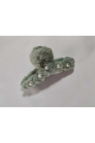 Büyük Boy İnci Peluş Mandal Toka 12 Cm Yeşil