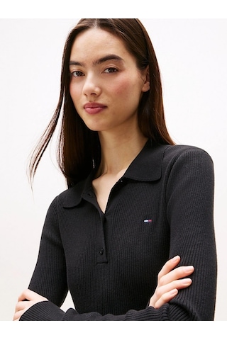 Tommy Hilfiger Tjw Klasik Polo Uzun Kollu Kadın Siyah Kazak Dw0dw21829bds Siyah