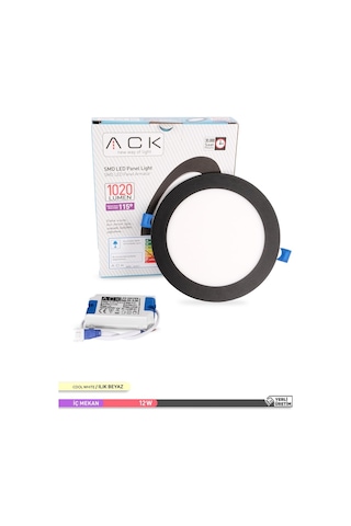 ACK 12W Sıva Altı Yuvarlak LED Panel Armatür Siyah Gövde 4000K Il Siyah