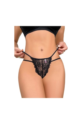 Liona Siyah Dantelli Yanları İpli Kadın Tanga Külot