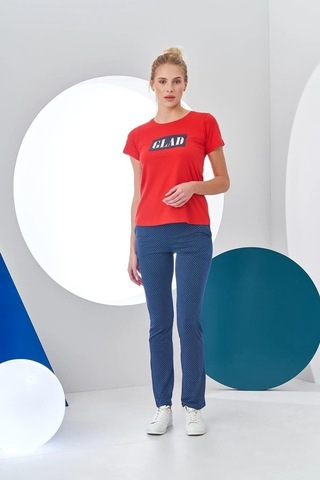 Pjs Kadın Glad Baskılı Kısa Kollu Spor Pijama Takım Kırmızı