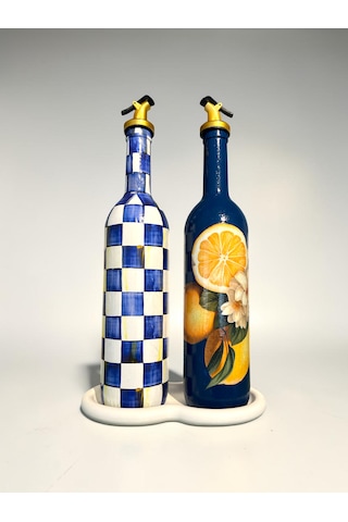 750 Ml Yeni Mavi Limon Ve Dama Desenli 2 Li Cam Yağdanlık Seti Gold Başlıklı Taş Sunum Standlı Dekoratif Tarz Lacivert 750 Ml Yeni Mavi Limon Ve Dama Desenli 2 Li Cam Yağdanlık Seti Gold Başlıklı Taş Sunum Standlı Dekoratif Tarz Lacivert