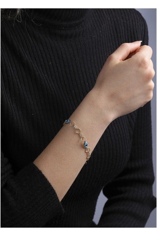 Diamond Line - Gülaylar - Sarı Altın 14 Ayar Nazar Boncuğu Bilekl Standart N11.21813 Sarı Altın