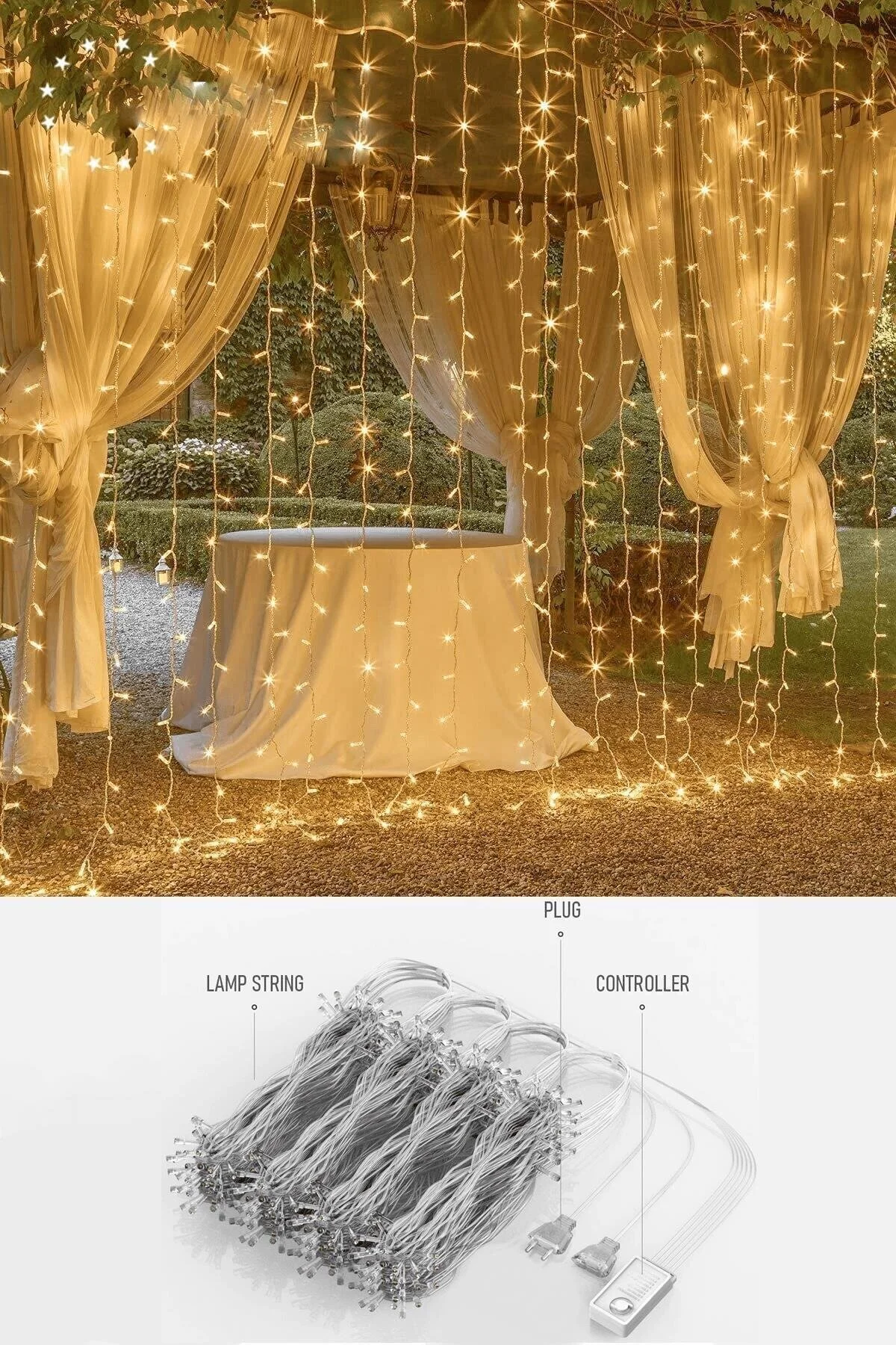 3x3 Metre Sıcak Beyaz Uzaktan Kumandalı Usb Bağlantılı Perde Led Işık Zinciri