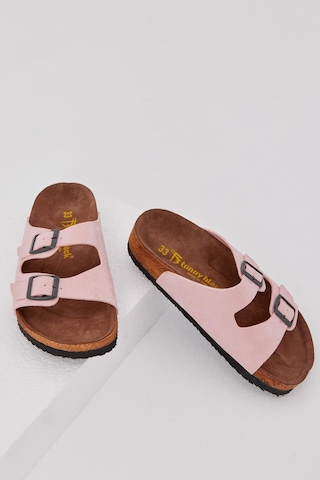 Tonny Black Rahat Kalıp Poli Taban Çift Tokalı Nubuk Çocuk Unisex Pudra Sandalet Tber535 Pudra