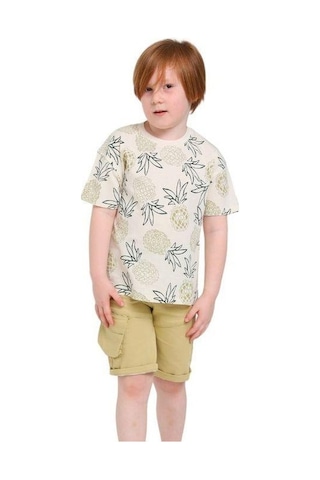Jack Lions Erkek Çocuk Pamuklu Ananas Baskılı Tshirt-12829-bej Bej