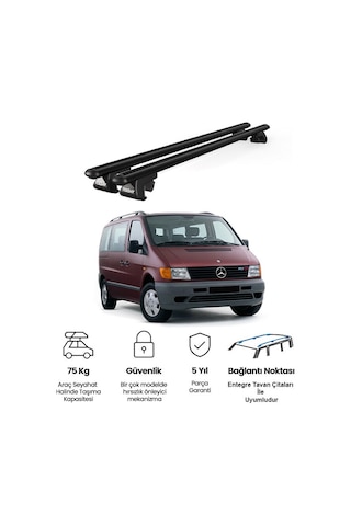 Venüs Mercedes-benz Vito Van 1996-2004 Uyumlu Siyah Ara Atkı Port Bagaj Tavan Barı
