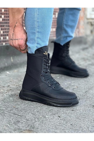 Wagoon Wg012 Kömür Cilt Uzun Bağcıklı Bot Kömür