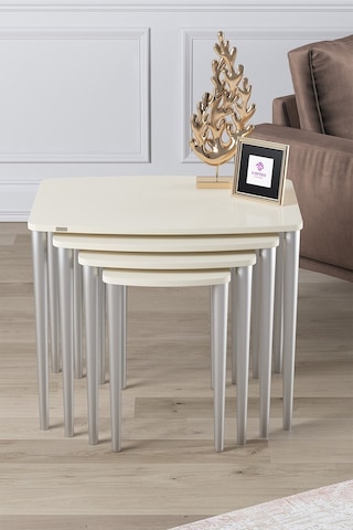 Canisa Concept Anka Serisi Mdf 1.sınıf 4lü Zigon Sehpa Takımı Krem - Gümüş