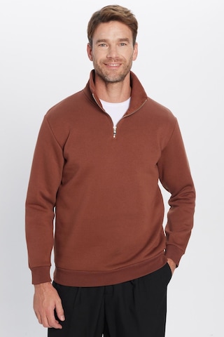 Tudors Unisex Relax Fit Rahat Kesim Pamuklu İçi Polarlı Yarım Fermuarlı Kahverengi Dik Yaka Sweatshirt-31446 Kahverengi