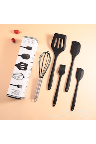 Jian Fan Silicone Shovel Food Grade High Temperature Resistant Non Stick Pot Special Kitchen Frying Pot Shovel Leakage Soup Spoon Household Kitchenware Set Black Siyah