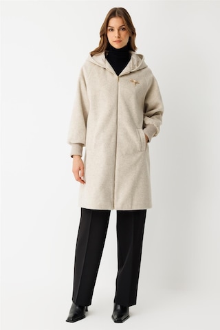 Fermuar Kapamalı Kapişonlu Kaban Taş Taş