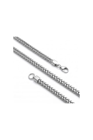 Premium Parlak Ve Şık Köşeli Hasır Örgü Erkek Çelik Kolye - 4x4mm 55cm 3183eck021 - Gümüş Renk
