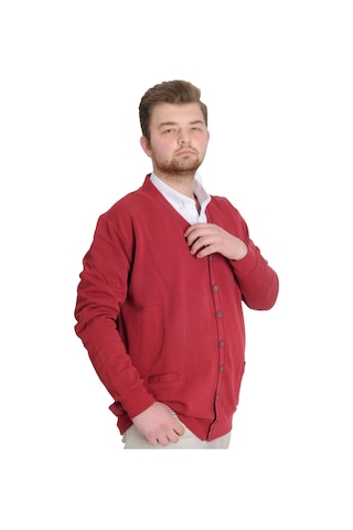 Mode Xl Büyük Beden Erkek Hırka Düğmeli Double Face 20551 Bordo 001