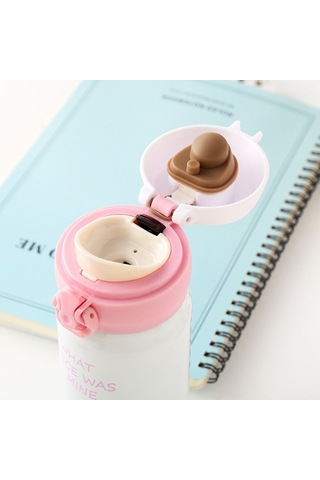 500ml Zıplayan Kapaklı Şişe Termos Termal Kupa Seyahat Kahve Fincanı Paslanmaz Çelik