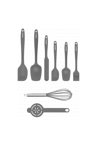 Valletta Drongo Isıya Dayanıklı Yanmaz Yapışmaz Gri Silikon Spatula Seti 8 Parça